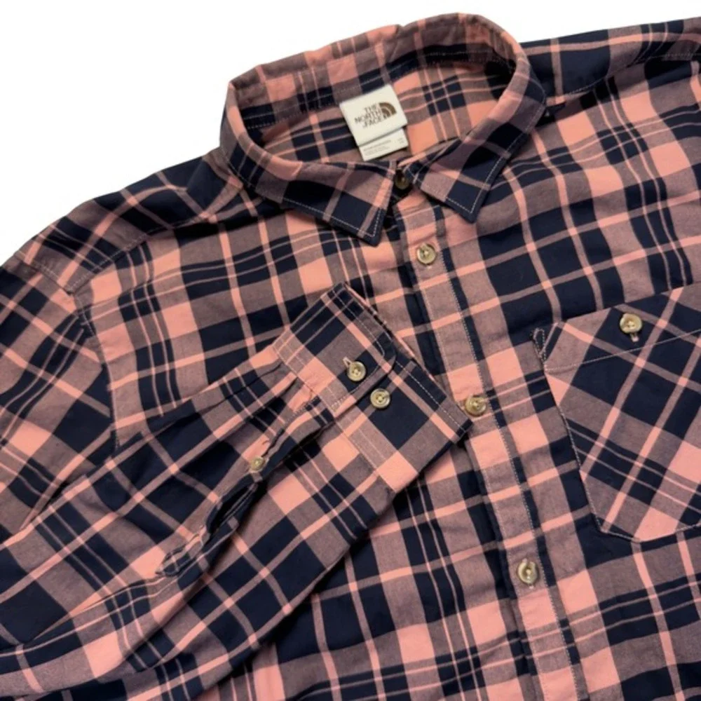 The North Face‎ Button Down Shirt Mens XL Pink Plaid Cotton Hiking Outdoor